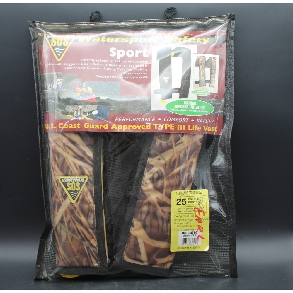 Yakima SOS Sport Manual Inflatable Life Vest Type III PFD Oak Camo 8033010 NIP